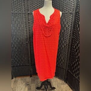 Red Sleeveless lined Crochet Dress